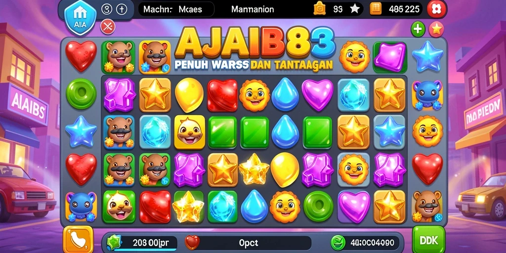 Tampilan gameplay AJAIB88 yang penuh warna dan tantangan Match-3.