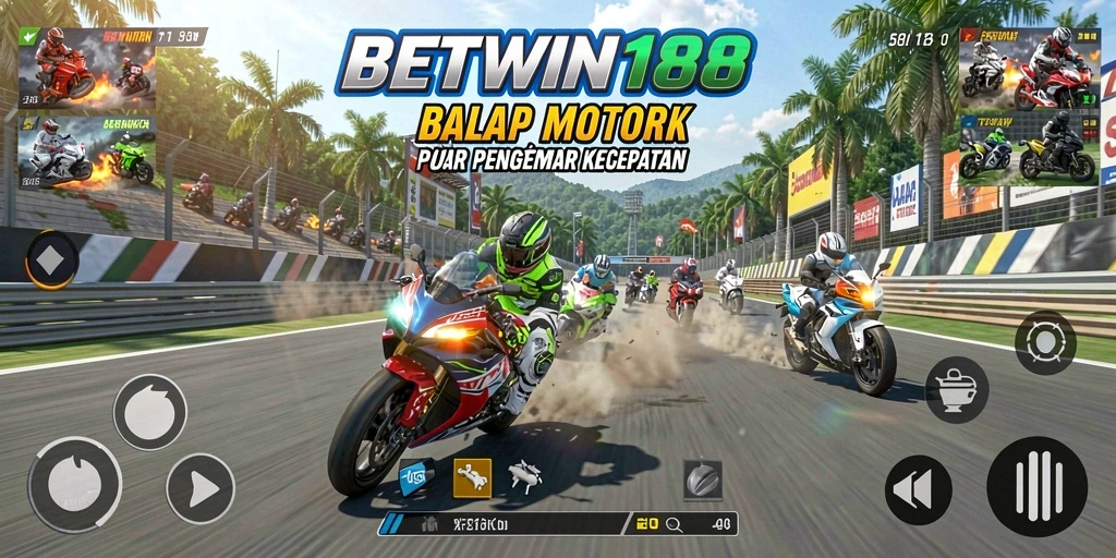 Tampilan gameplay BETWIN188 dengan aksi balap motor yang mendebarkan.