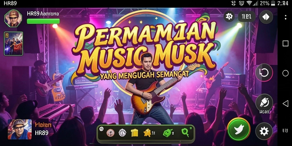 Screenshot utama HR89 menampilkan gameplay seru dengan alunan musik.