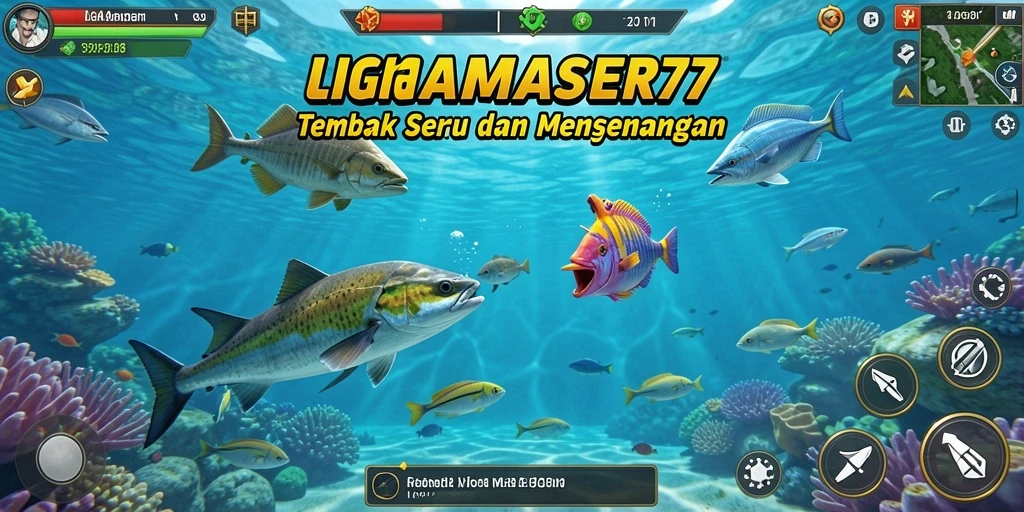 Screenshot LIGAMASTER77 menampilkan aksi menembak ikan yang seru.