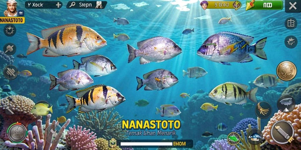 Tangkapan layar gameplay Tembak Ikan NANASTOTO yang seru.