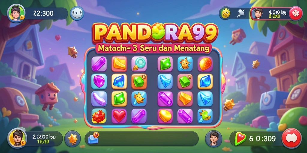 Tampilan gameplay PANDORA99 yang menampilkan kombinasi permata warna-warni.