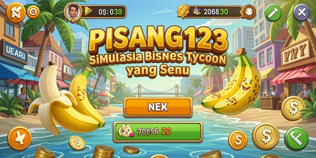 Tangkapan layar utama PISANG123 menampilkan aksi simulasi bisnis yang mendebarkan.