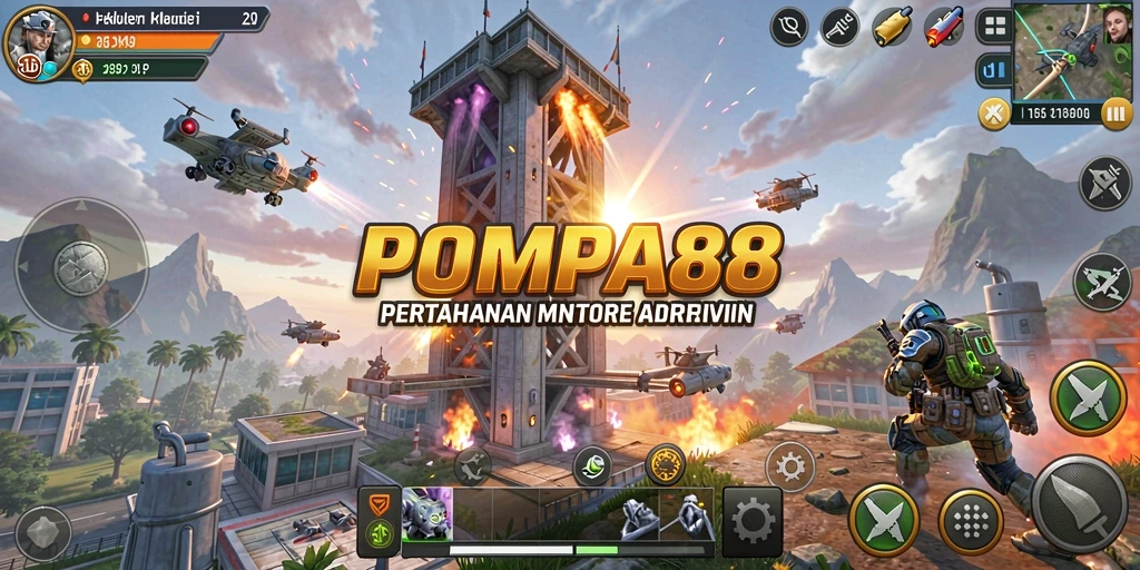 Tampilan menarik dari gameplay POMPA88 dalam mode Tower Defense.