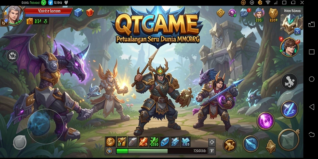 Screenshot utama QTGAME menampilkan aksi seru di dunia MMORPG.